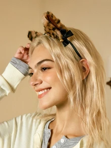 Hatastic 1pc Leopard Print Halloween Fox Ear Cute Party Polyester Fiber Headband, Animal Ear COS Headpiece, Halloween - Brown - View 3