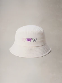 Hatastic 1件 女式時尚3D蝴蝶刺繡漁夫帽，可調節戶外休閒帽 旅行、街頭風萬聖節 - 米色 - 查看 1