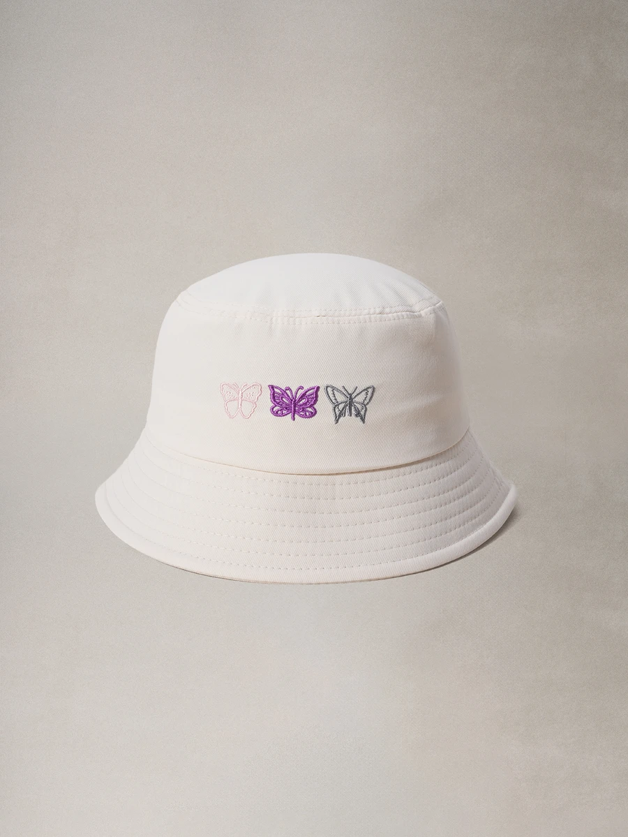 Hatastic 1件 女式時尚3D蝴蝶刺繡漁夫帽,可調節戶外休閒帽 旅行、街頭風萬聖節 - 米色 - 查看 1