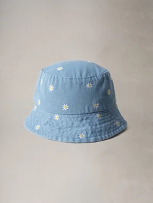 Hatastic 1pc Women's Summer Embroidered Daisy Pattern Washed Effect Wide Brim Sun Hat, Suitable For Small Face, Shading, Fashion, Versatile Bucket Hat, Outdoor, Travel, Shopping, Beach, Daily Matching Halloween - Multicolor - View 1