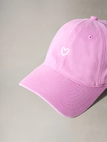 Hatastic 1pc Unisex Vintage Washed Heart Embroidery Baseball Cap, Adjustable Casual Dad Hat  Halloween - Pink - View 5