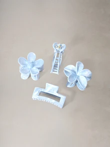 Hatastic 4件裝淺藍色大理石髮夾套裝，波西米亞風花朵蝴蝶結與方形髮夾，萬聖節 - 彩色 - 查看 5