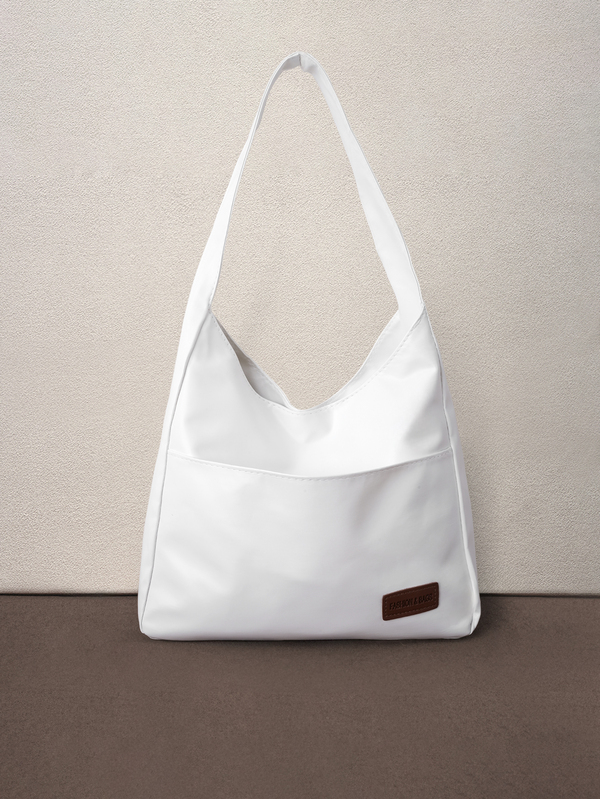 Hatastic Bolsa Hobo Média com Patch de Letras Decorativas Vintage, Bolsa Feminina de Estilo Minimalista
