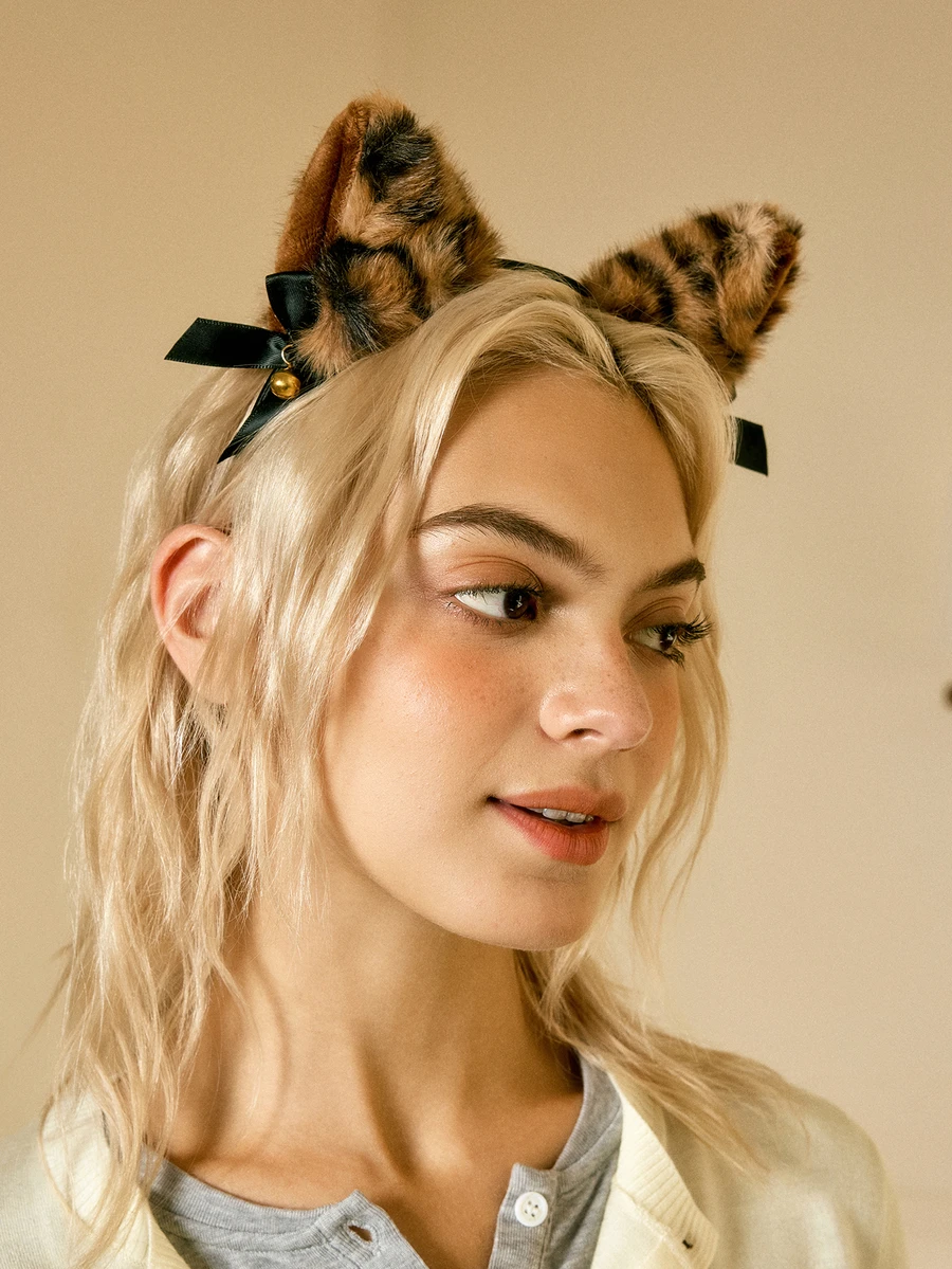 Hatastic 1pc Leopard Print Halloween Fox Ear Cute Party Polyester Fiber Headband, Animal Ear COS Headpiece, Halloween - Brown - View 1