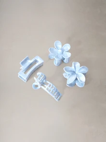 Hatastic 4件裝淺藍色大理石髮夾套裝，波西米亞風花朵蝴蝶結與方形髮夾，萬聖節 - 彩色 - 查看 1