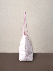 Hatastic 1pc Fashion Contrast Color Bow Print Shoulder Bag, Minimalist And Lightweight, Multi-Pocket Design, Large Capacity Halloween - White - View 4