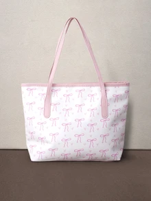 Hatastic 1pc Fashion Contrast Color Bow Print Shoulder Bag, Minimalist And Lightweight, Multi-Pocket Design, Large Capacity Halloween - White - View 3