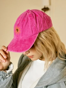 Hatastic 1pc Embroidered Sun 4-Season Outdoor Baseball Cap, Vintage Washed Unisex Trucker Hat, Halloween - Hot Pink - View 3