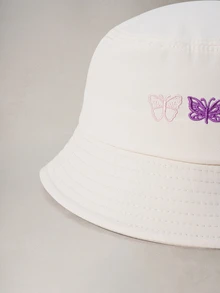 Hatastic 1件 女式時尚3D蝴蝶刺繡漁夫帽，可調節戶外休閒帽 旅行、街頭風萬聖節 - 米色 - 查看 5