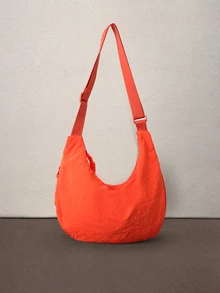 Hatastic Fashionable Solid Color Nylon Waterproof Shoulder Bag, Casual Minimalist College Style, Wide Strap Crossbody Bag With Multiple Zipper Design Halloween - Orange - View 3
