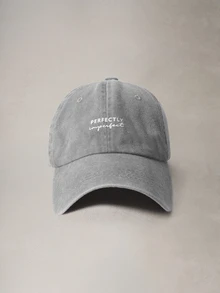 Hatastic 1件中性印花「PERFECTLYIMPERFECT」水洗棒球帽，戶外輕量透氣可調節防曬平頂帽，適合騎行、萬聖節 - 印刷 - 查看 1