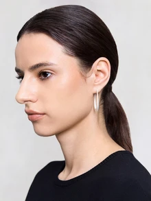 NobleVue Minimalist Cuff Hoop Earrings - Silver - View 3