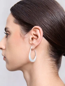 NobleVue Minimalist Cuff Hoop Earrings - Silver - View 4
