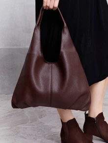 NobleVue 2pcs New Fashion Large Capacity Casual Versatile Mother-Child Bags, Soft Leather-Feel PU Material, High-Quality Handbag - Coffee Brown - View 4
