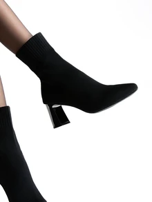 CHICVUE Women's Fashionable, Comfortable, Elegant Elastic Slim Chunky Heel Ankle Boots, Suitable For Spring, Autumn And Winter - Black - View 3