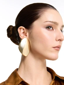 CHICVUE 1 Pasang Anting Emas Sederhana dengan Motif Geometris yang Berlebihan, Desain Dasar Cocok untuk Pemakaian Sehari-hari. - Emas - View 2