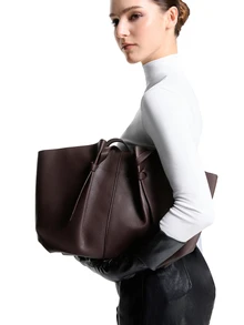 CHICVUE 1pc Women's PU Leather Shoulder Handbag, High Capacity Underarm Tote Bag, Wing Design - Coffee - View 3
