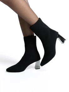 CHICVUE Women's Fashionable, Comfortable, Elegant Elastic Slim Chunky Heel Ankle Boots, Suitable For Spring, Autumn And Winter - Black - View 1