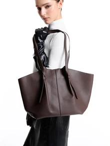 CHICVUE 1pc Women's PU Leather Shoulder Handbag, High Capacity Underarm Tote Bag, Wing Design - Coffee - View 4