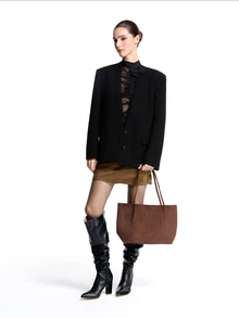 CHICVUE 2026春季新款咖啡色麂皮復古大容量商務通勤女款單肩腋下包 - 咖啡棕 - 查看 2