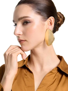 CHICVUE 1 Pasang Anting Emas Sederhana dengan Motif Geometris yang Berlebihan, Desain Dasar Cocok untuk Pemakaian Sehari-hari. - Emas - View 3