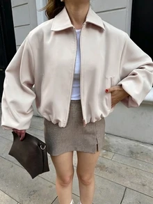Women's Beige Zip Pocket Jacket - Casual Loose Lapel Outerwear, Suitable For Spring And Autumn, Quiet Luxury - Beige - View 6