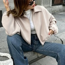 Women's Beige Zip Pocket Jacket - Casual Loose Lapel Outerwear, Suitable For Spring And Autumn, Quiet Luxury - Beige - View 10