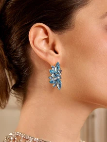 Etoivie 1 Pair Boho Alloy Rhinestone Glass Inlaid Fashion Versatile High-End Luxury Exaggerated Earrings For Women Halloween - Medium Blue - View 3