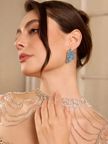 Etoivie 1 Pair Boho Alloy Rhinestone Glass Inlaid Fashion Versatile High-End Luxury Exaggerated Earrings For Women Halloween - Medium Blue - View 1