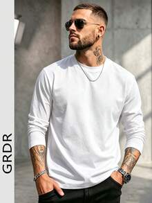 Men's Casual Everyday Minimalist Sports Style Bull Head Logo Print Long Sleeve T-Shirt, Autumn - White - View 2