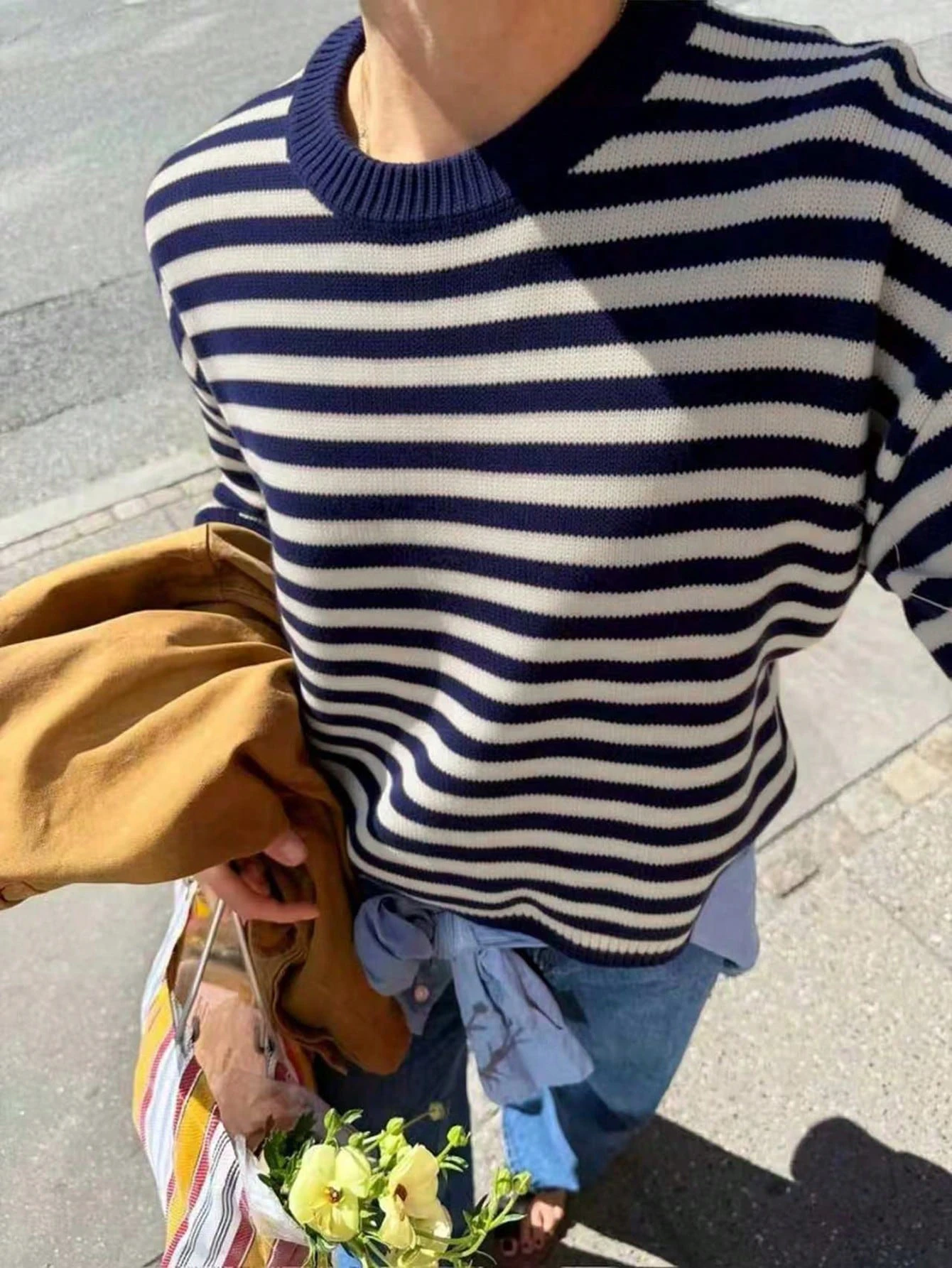 Casual Fall Clothes For Women Fashionable Crew Neck Color Block Striped Long Sleeve Knit Pullover