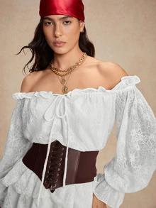Tropiscape 3件套海盜服裝配件：頭巾、腰帶、項鍊、帽子，女性海盜服裝，適用於派對、化裝舞會、萬聖節、聖誕節 - 彩色 - 查看 4