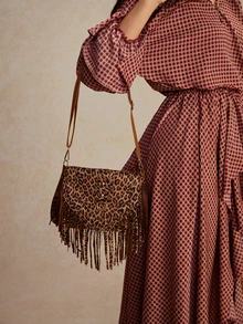 Tropiscape 2026 Fringe Retro Leopard Print Crossbody Bag - Brown - View 2