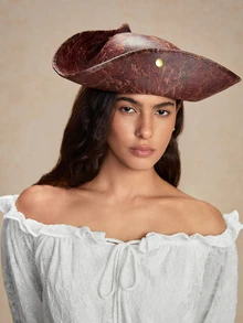 Tropiscape 1pc Vintage Pirate Hat, Triangular Pirate Hat, Suitable For Decorating Various Parties, Top Hat, Movie Costume Hat - Rust Brown - View 2