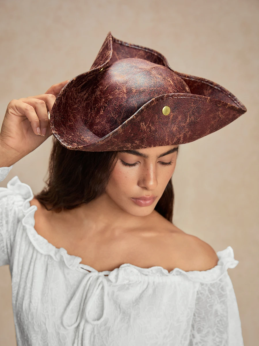 Tropiscape 1pc Vintage Pirate Hat, Triangular Pirate Hat, Suitable For Decorating Various Parties, Top Hat, Movie Costume Hat - Rust Brown - View 1