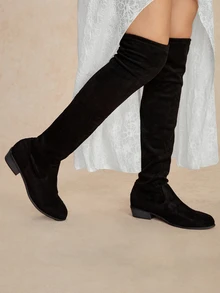 Tropiscape Women's Faux Suede Over The Knee Boots, Slim High Shaft Chunky Heel Riding Boots - Black - View 6