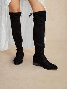 Tropiscape Women's Faux Suede Over The Knee Boots, Slim High Shaft Chunky Heel Riding Boots - Black - View 2