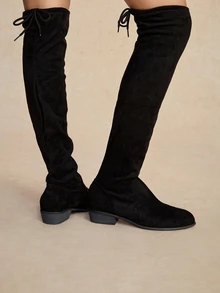Tropiscape Women's Faux Suede Over The Knee Boots, Slim High Shaft Chunky Heel Riding Boots - Black - View 5