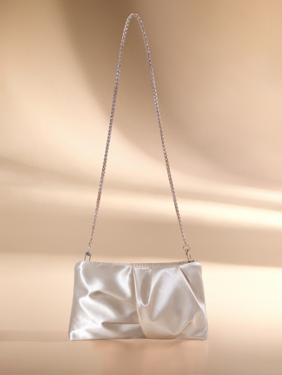 Etoivie Women's Square Shoulder Bag, Pleated Satin Texture, Metal Chain Strap, Fashionable Design, Suitable For Evening Events And Outings