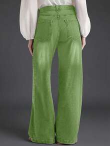 New Women's Multi-Button Wide Leg Casual Jeans - High Quality Denim, Fashionable And Comfortable Spring Fall - Bean Green - View 2