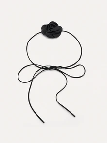 1 pieza Collar tipo gargantilla con flor de rosa negra, estilo gótico sexy vintage con camelia, decoración de banda para el cuello con lazo envolvente - Negro - Ver 1