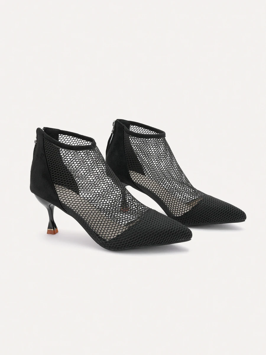 TuEzra Fall/Winter Fashionable Women's Mesh Breathable Sandal Boots,Boots For Women,Kitten Heels,Party Outfits - Black - View 1
