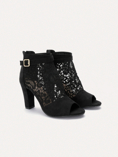 TuEzra Fall/Winter Women's Fashion New Black, Light Brown, Brown Perforated Lace Net Peep Toe High Heel Ankle Boots