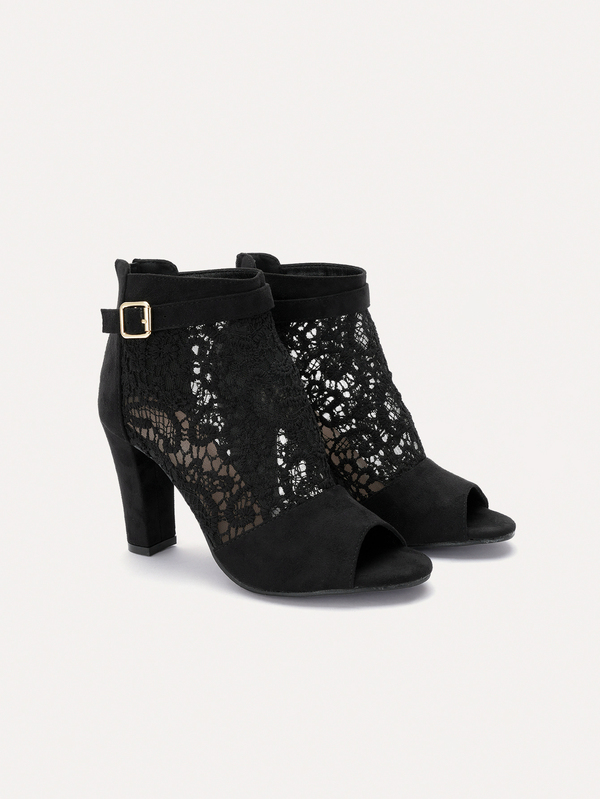 TuEzra Fall/Winter Women's Fashion New Black, Light Brown, Brown Perforated Lace Net Peep Toe High Heel Ankle Boots