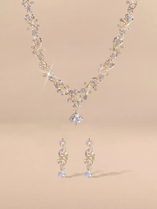Etoivie Rhinestone Decor Drop Earrings & Necklace Halloween - Yellow Gold - View 1
