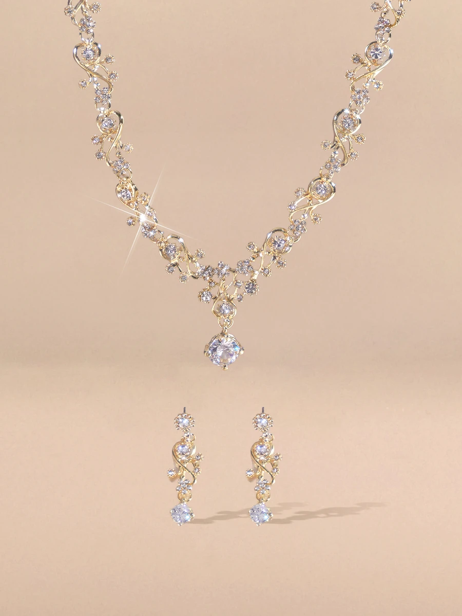 Etoivie Rhinestone Decor Drop Earrings & Necklace Halloween - Yellow Gold - View 1