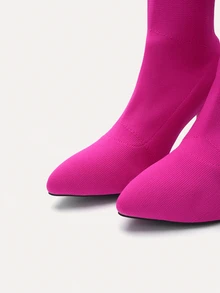 TuEzra Women's Fashion Pointed Toe Stiletto Elastic Ankle Boots Versatile For Autumn/Winter, Suitable For Holidays And Cosplay - Hot Pink - View 4