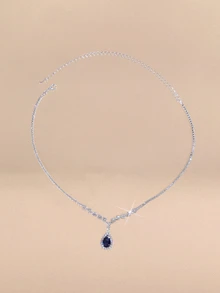 Etoivie 3pcs Set Cubic Zirconia Tear Drop Pendant Necklace Earrings Luxury Bridal Wedding Gown Accessories, Suitable For Cocktail Party And Events Halloween - Royal Blue - View 2