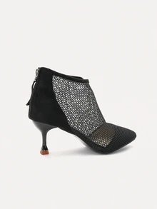 TuEzra Fall/Winter Fashionable Women's Mesh Breathable Sandal Boots,Boots For Women,Kitten Heels,Party Outfits - Black - View 2
