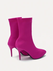 TuEzra Women's Fashion Pointed Toe Stiletto Elastic Ankle Boots Versatile For Autumn/Winter, Suitable For Holidays And Cosplay - Hot Pink - View 2